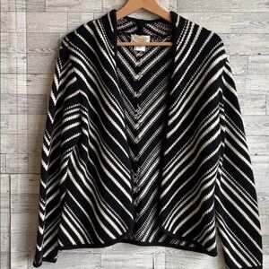 Cardigan‎ Sweater Wool Black White Striped Talbots size Medium
